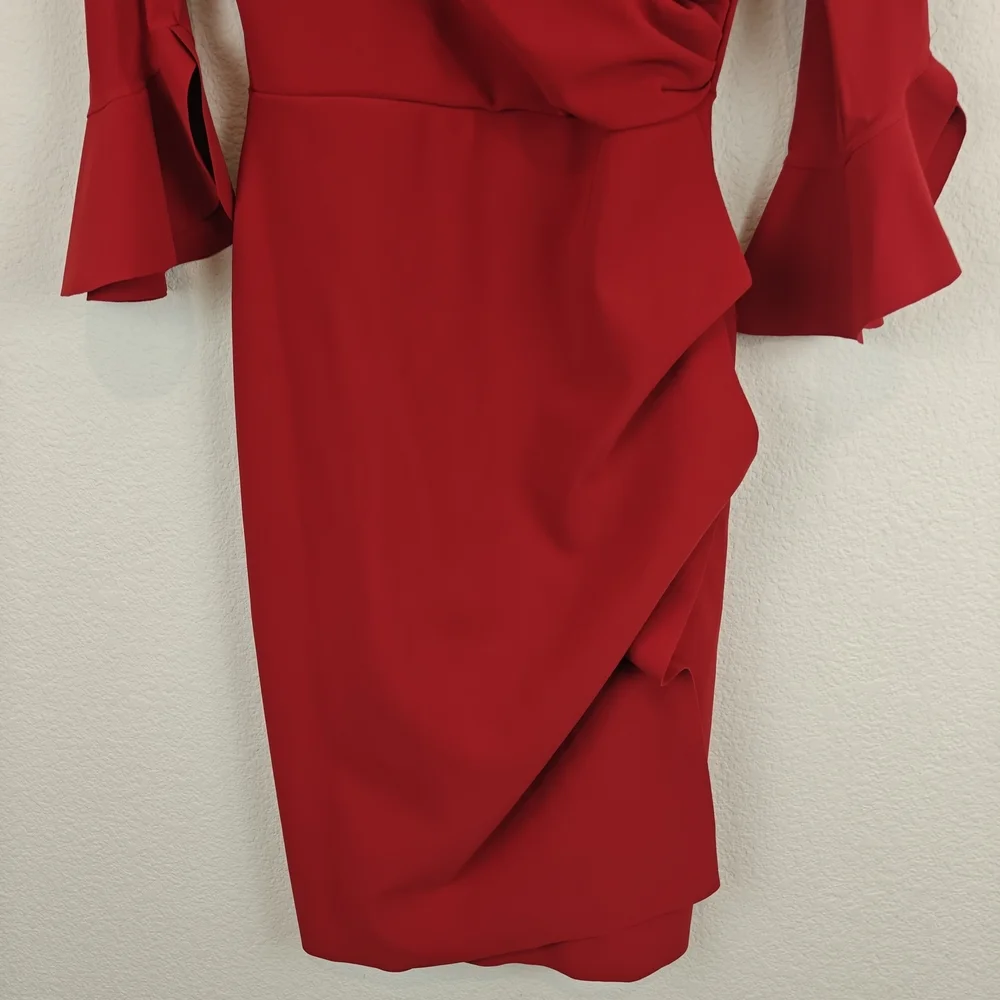 Chiara Boni La Petite RobeTrina Ruffle Sheath 3/4 Sleeve Dress Sz 8 - Picture 7 of 16
